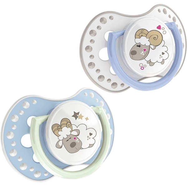 Динамічна силіконова пустушка Lovi Night&Day Boy Lamb, 0-3 міс, 2 шт. - Pampik