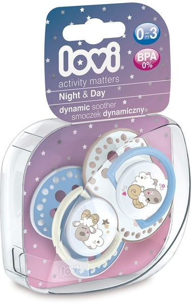Динамічна силіконова пустушка Lovi Night&Day Boy Lamb, 0-3 міс, 2 шт. - Pampik - 6