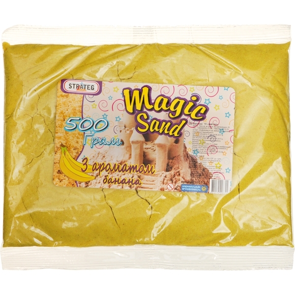 Кінетичний пісок Strateg Magic Sand, з ароматом банана, 500 г, жовтий (371-12) - Pampik
