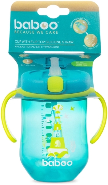 Чашка-непроливайка з трубочкою Baboo, 6+ місяців, 300 мл, бірюзовий (90602) - Pampik - 4