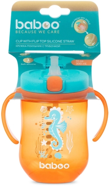 Чашка-непроливайка с трубочкой Baboo, 6+ месяцев, 300 мл, оранжевый (90602) - Pampik - 4