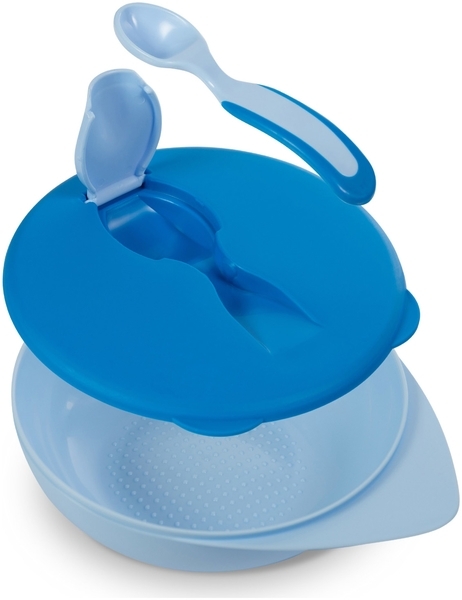 Тарелочка глубокая Baboo с крышкой и ложечкой, 6+ месяцев, синий (90594) - Pampik - 2