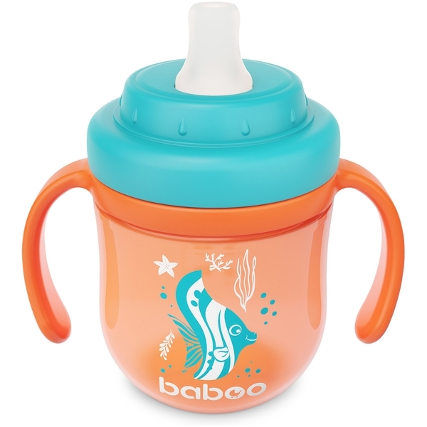 Чашка-непроливайка з силіконовим носиком Baboo, 6+ місяців, 200 мл, помаранчевий (90599) - Pampik