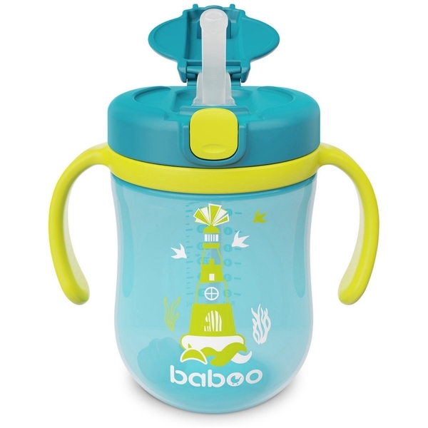 Чашка-непроливайка з трубочкою Baboo, 6+ місяців, 300 мл, бірюзовий (90602) - Pampik