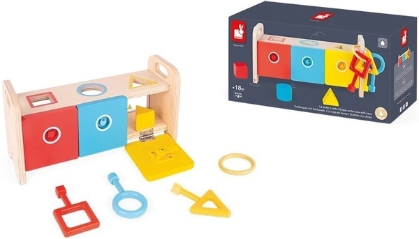 Дерев'яна іграшка-сортер Janod Montessori Learning Toys Форми.з ключами та замком (J05065) - Pampik - 8