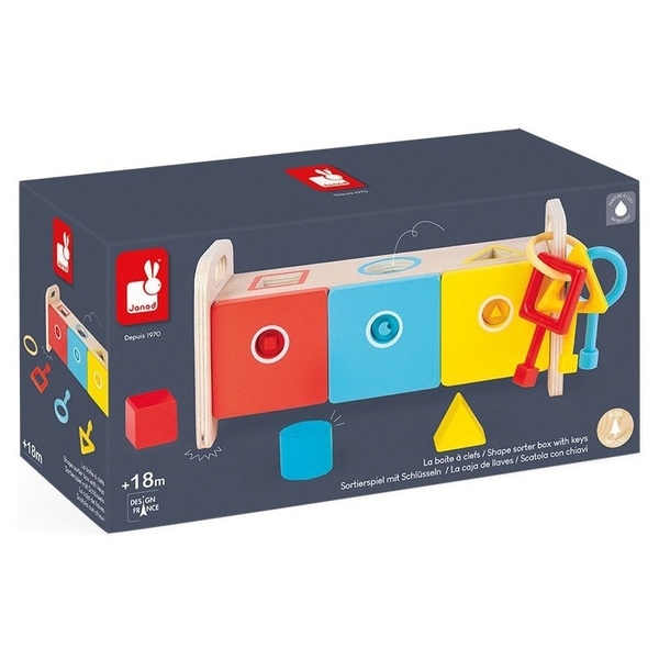 Дерев'яна іграшка-сортер Janod Montessori Learning Toys Форми.з ключами та замком (J05065) - Pampik - 9