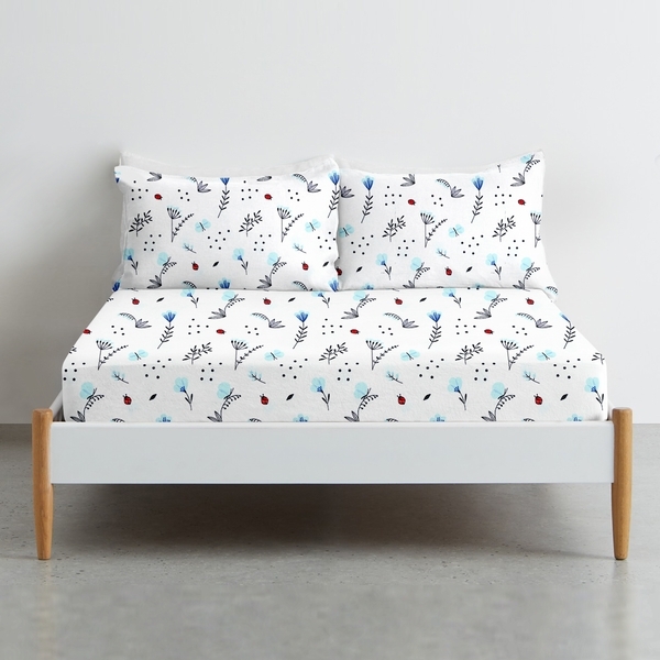 Простирадло на гумці Cosas, ранфорс, 120х60х10 см, білий з блакитним - Pampik - 4