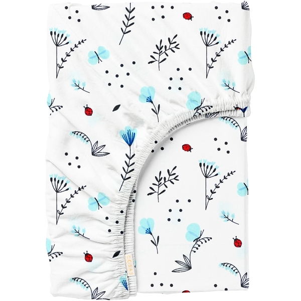 Простирадло на гумці Cosas, ранфорс, 120х60х10 см, білий з блакитним - Pampik