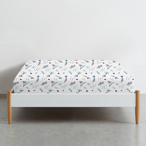 Простирадло на гумці Cosas, ранфорс, 120х60х10 см, білий з блакитним - Pampik - 3