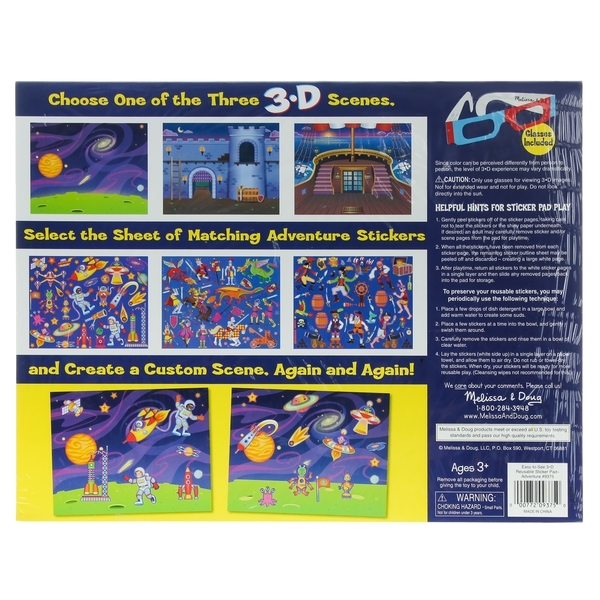 Об'ємні багаторазові 3D наклейки з окулярами Melissa&Doug Пригоди (MD9375) - Pampik - 2