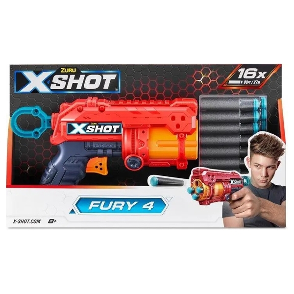 Швидкострільний бластер Zuru X-Shot Red EXCEL FURY 4, 16 патронів (36377R) - Pampik