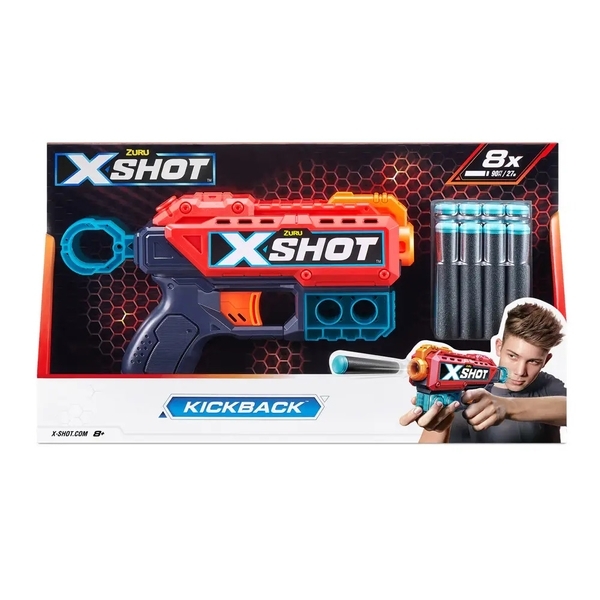 Скорострельный бластер Zuru X-Shot Red EXCEL Kickback, 8 патронов (36184R) - Pampik