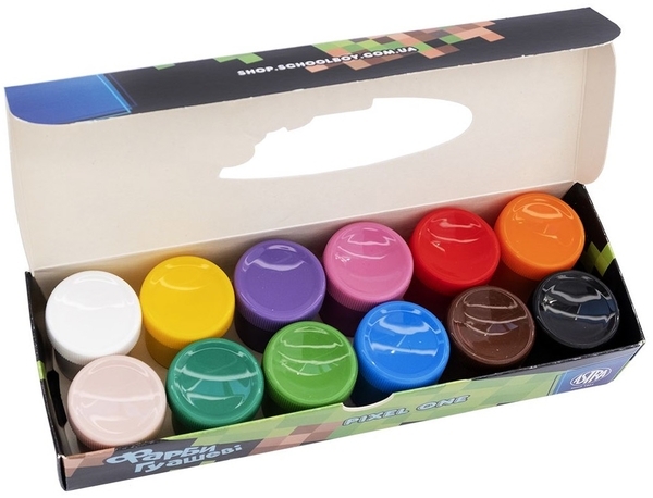 Краски гуашевые Школярик Pixel One, 12 цветов по 20 мл (83114901) - Pampik - 2