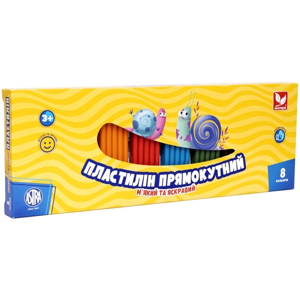 Пластилін прямокутний Школярик, 8 кольорів (303116002) - Pampik