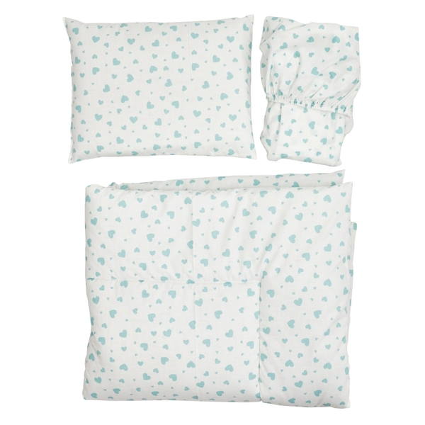Комплект постільної білизни Twins Romantic Сердечка м'ятні, для овального ліжечка, 3 ел., білий з м'ятним (3060-TPR-14) - Pampik