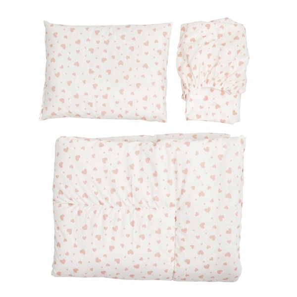 Комплект постельного белья Twins Romantic Сердечки коралловые, для овальной кроватки, 3 эл., белый с коралловым (3060-TPR-15) - Pampik