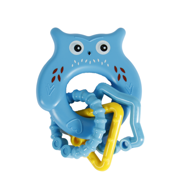 Игрушка-погремушка Lindo Сова с кольцами, синий (1618 син) - Pampik