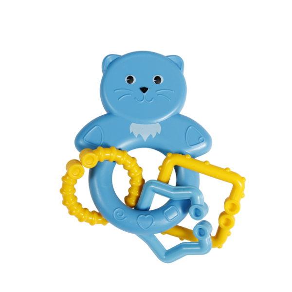 Игрушка-погремушка Lindo Котик с кольцами, синий (1617 син) - Pampik