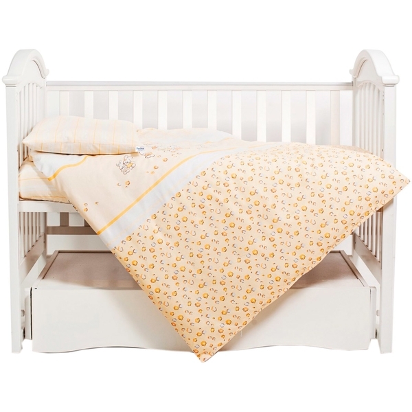 Комплект детской постели Twins Comfort Зайчики с полосками, 120х60, желтый, 3 элемента (3051-C-023) - Pampik