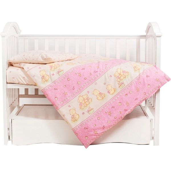 Комплект дитячого ліжка Twins Comfort Ведмедики із зіркою, 120х60, рожевий, 3 елементи (3051-C-016) - Pampik