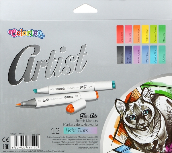 Маркеры двусторонние для эскизов "Artist", пастельные, 12 цветов Colorino - Pampik - 2