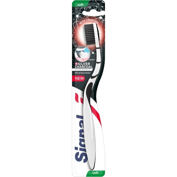 Зубна щітка Signal Деревне вугілля Soft, білий з чорним - Pampik