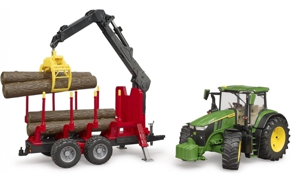 Іграшка Bruder трактор John Deere 7R 350 з причепом, краном та колодами (03154) - Pampik - 8