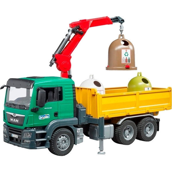 Машинка Bruder грузовик MAN TGS с манипулятором и мусорными контейнерами (03753) - Pampik