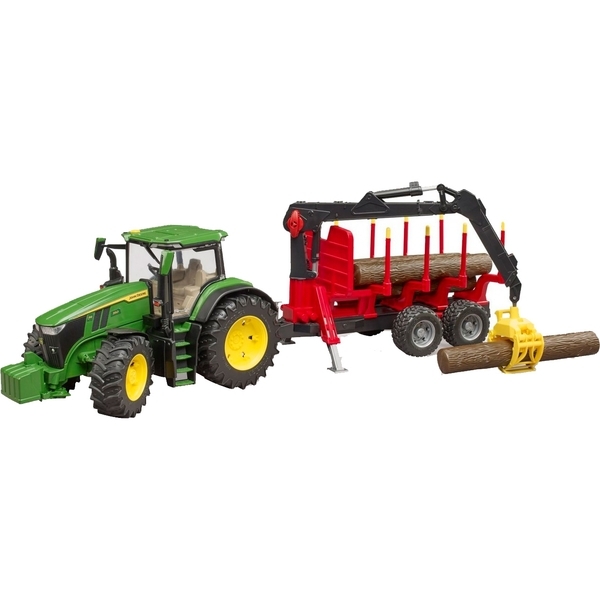 Іграшка Bruder трактор John Deere 7R 350 з причепом, краном та колодами (03154) - Pampik