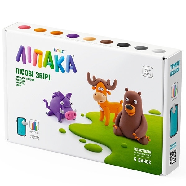 Набір пластиліну, що самостійно твердіє, Ліпака Лісові звірі: ведмедик, олень, кабанчик (60044-UA01) - Pampik - 2