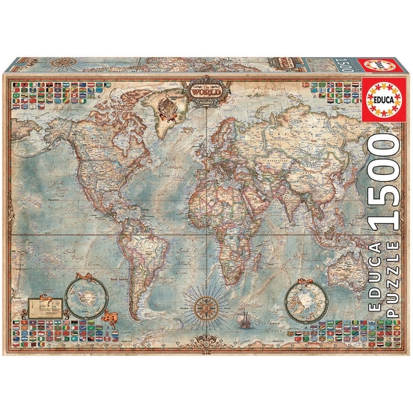 Пазл Educa Политическая карта мира, 1500 элементов (16005) - Pampik