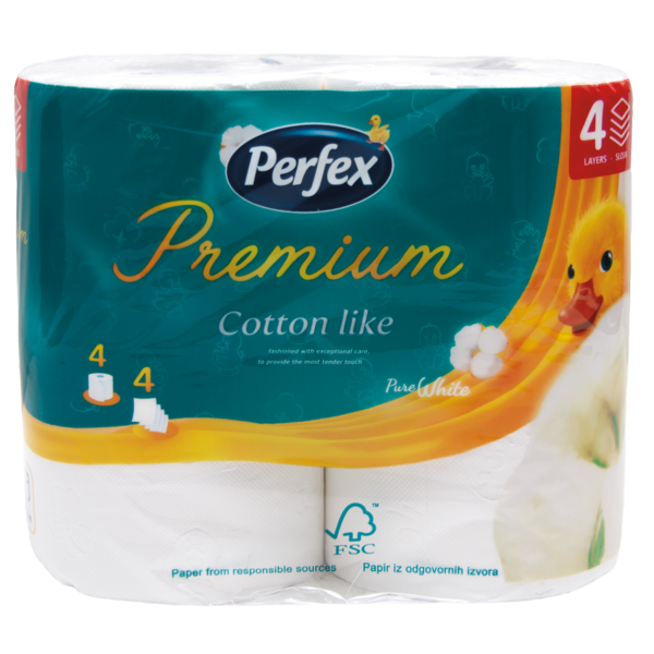 Чотиришарова туалетний папір Perfex Premium Cotton, білий, 4 рулони - Pampik