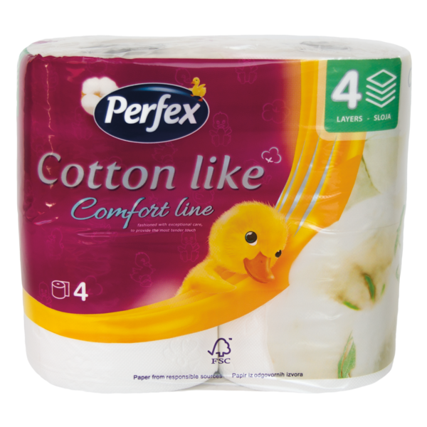 Чотиришаровий туалетний папір Perfex Cotton Comfort, білий, 4 рулони - Pampik