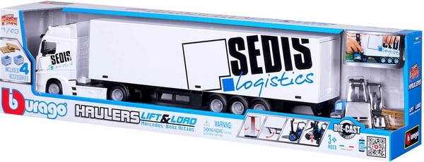 Игровой набор Bburago Фура Mercedes-Benz Actros c погрузчиком, 1:43, белый - Pampik - 8