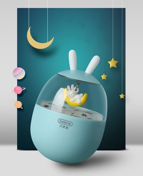 Неваляшка Beiens Зайчик на луне, музыкальный, голубой (YZ15blue) - Pampik - 3