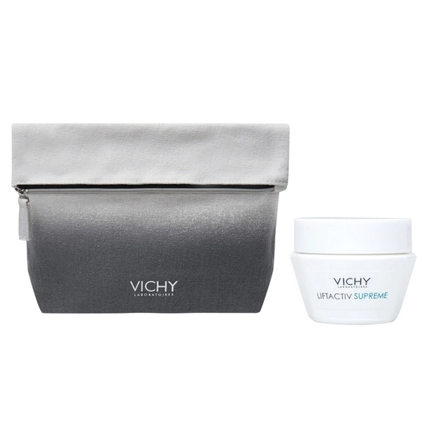Подарунок. Косметичка Vichy + Крем проти зморшок Vichy Liftactiv Supreme, для нормальної та комбінованої шкіри, 15 мл - Pampik