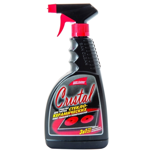 Средство для чистки San Clean Кристалл для стеклокерамических поверхностей с распылителем, 500 мл (4820003542040) - Pampik