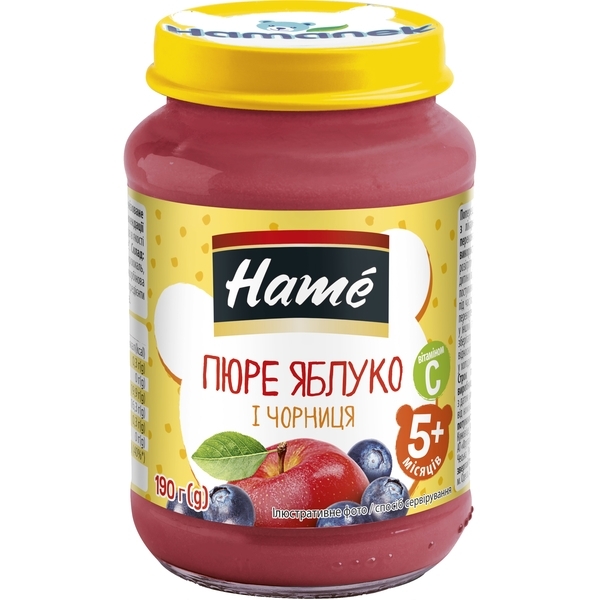 Фруктове пюре Hame яблуко і чорниця, 190 г - Pampik
