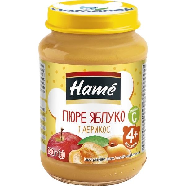 Фруктове пюре Hame яблуко і абрикос, 190 г - Pampik