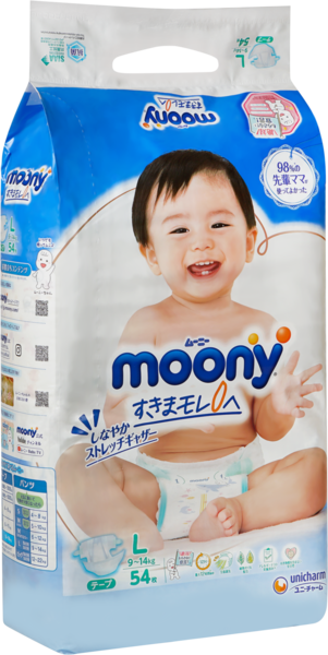 Подарунок. Підгузки на липучках Moony L (9-14 кг), 54 шт. - Pampik - 2
