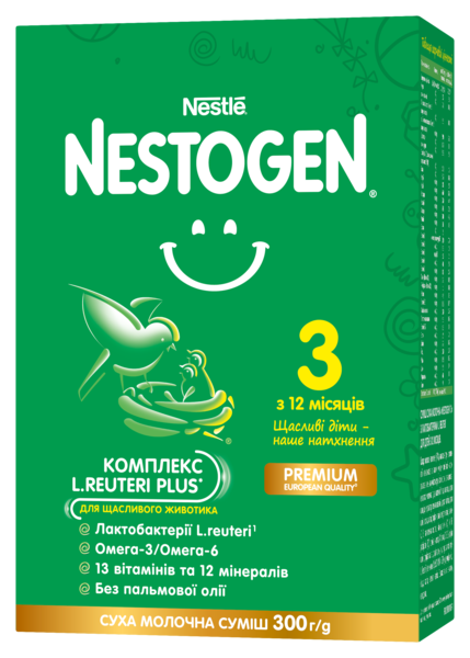 Суха молочна суміш Nestogen 3 з лактобактеріями L. Reuteri для дітей з 12 місяців, 300 г - Pampik