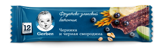 Подарунок. Фруктово-злаковий батончик Gerber з чорницею та чорною смородиною, 25 г - Pampik