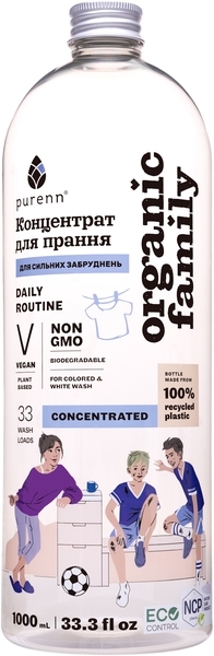 Натуральний рідкий засіб-концентрат Purenn Organic Family Daily Routine для прання кольорових та білих тканин, 1 л (80432) - Pampik - 6