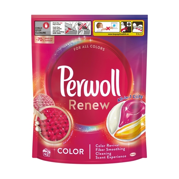 Засіб для делікатного прання Perwoll Renew капсули для кольорових речей, 42 шт (9000101570557) - Pampik