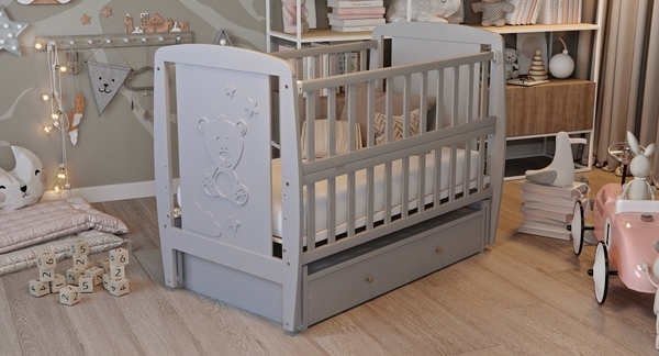 Дитяче ліжко Дубок Умка з ящиком, сірий (9800-DUS-03) - Pampik