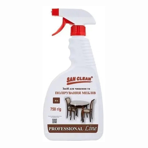 Средство San Clean Prof Line для чистки и полировки мебели, 750 г - Pampik