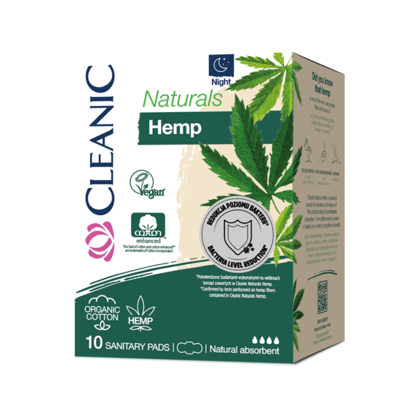 Прокладки гігієнічні нічні Cleanic Naturals Hemp, 10 шт (5900095035282) - Pampik