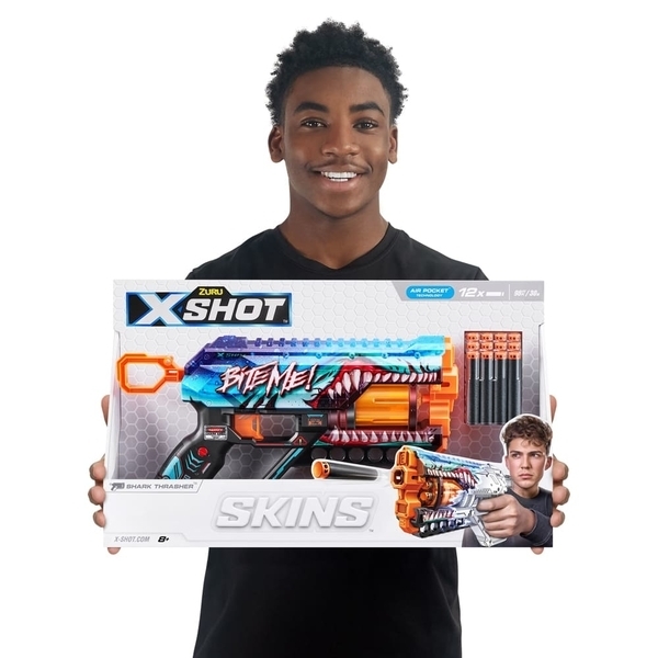 Швидкострільний бластер Zuru X-Shot Skins Griefer Shark Thrasher, 12 патронів (36561В) - Pampik - 2