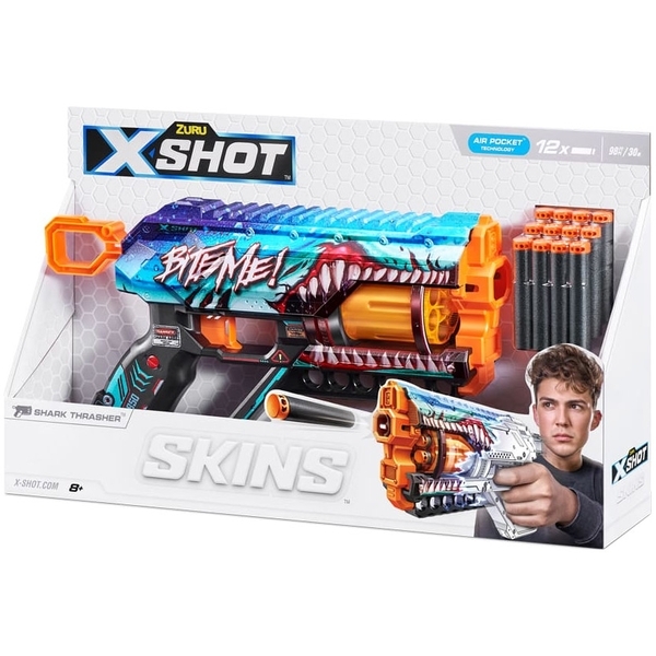 Швидкострільний бластер Zuru X-Shot Skins Griefer Shark Thrasher, 12 патронів (36561В) - Pampik