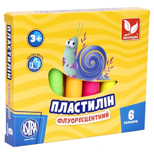 Пластилин флуоресцентный Школярик, 6 цветов (83811906-UA) - Pampik